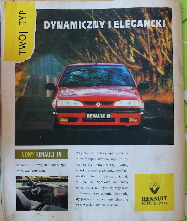 Prasa motoryzacyjna - reklama Renault 19
