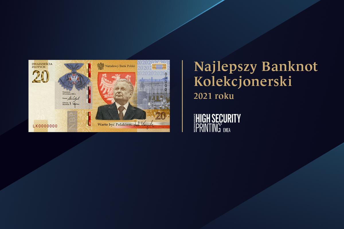 Ważna nagroda dla NBP. Banknot „Lech Kaczyński. Warto być Polakiem” najlepszym banknotem kolekcjonerskim roku 2021