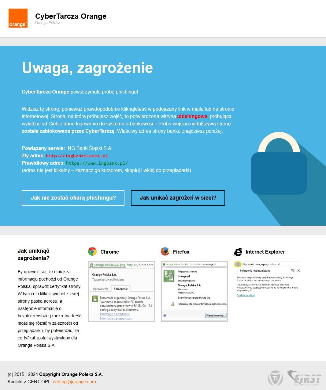orange cert polska blokada phishing 