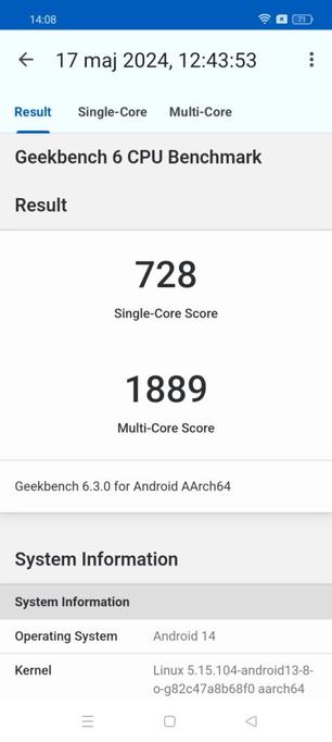 realme 12x 5G - GeekBench 6, CPU