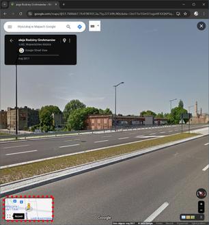 Google Street View to alternatywa dla spoglądania na dom z satelity. Miniatura w lewym dolnym rogu pokazuje mapę