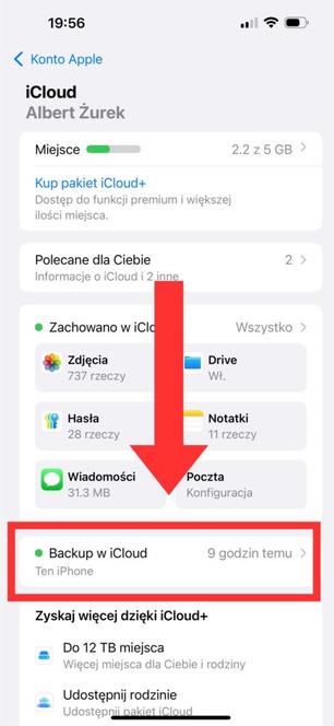 Jak przenieść dane z iPhone'a na iPhone'a? Wybierz Backup w iCloud