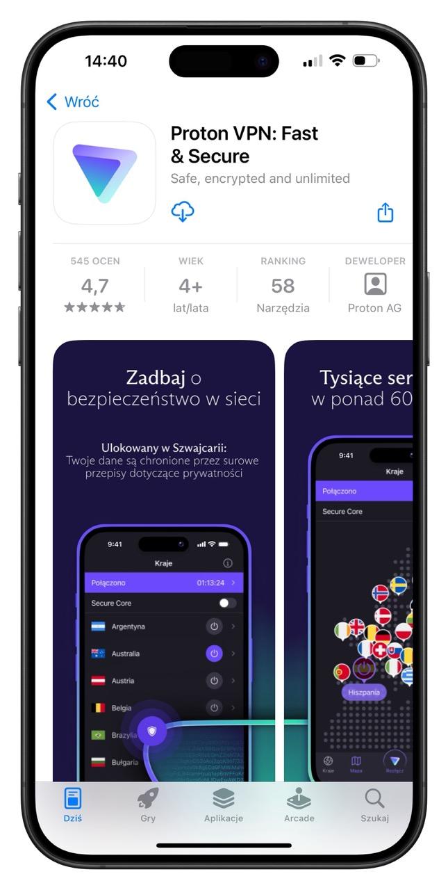 VPN na iPhone’a: Proton VPN w sklepie App Store class="wp-image-4812878" 
