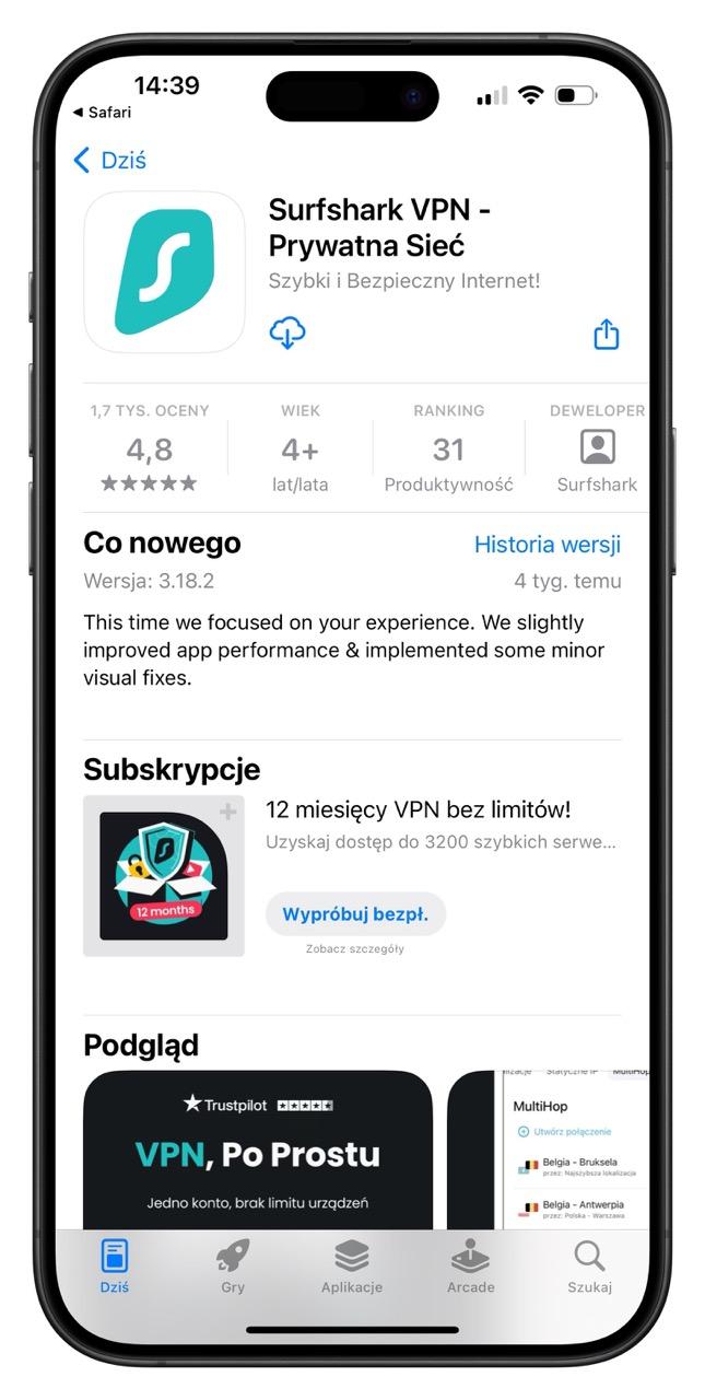 VPN na iPhone’a: Surfshark w sklepie App Store class="wp-image-4812872" 