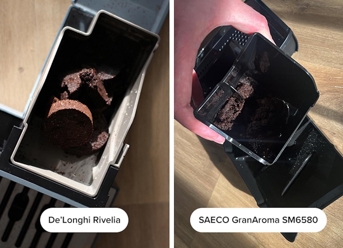 Porównanie pojemników na fusy w ekspresach do kawy De'Longhi Rivelia i SAECO GranAroma 