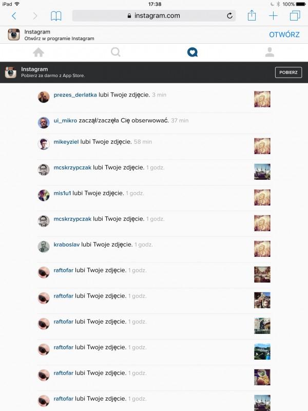 Instagram w przeglądarce Safari na iPadzie - powiadomienia class="wp-image-487136" 