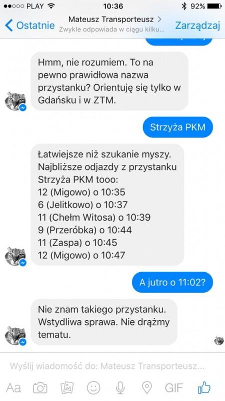 Transporteusz - polski bot w Messengerze 