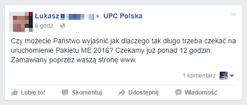 Euro 2016 w UPC Polska: jeden z wielu podobnych komentarzy na Facebooku firmy class="wp-image-501143" 