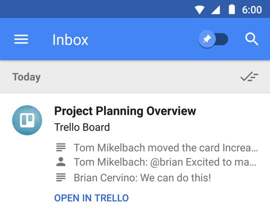 Inbox integruje się z Trello. 