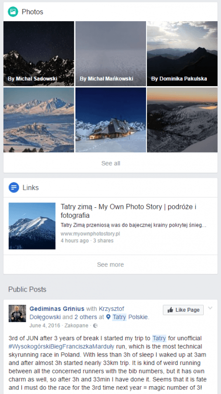 Strona wyszukiwania na Facebooku. 