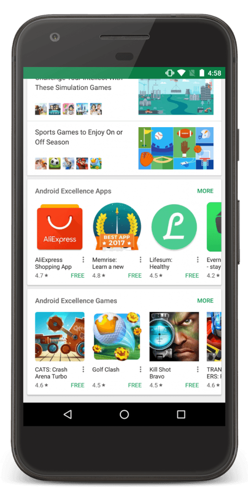 Sekcja Android Excellence z najlepszymi aplikacjami mobilnymi. 