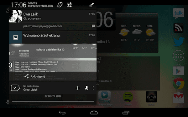 Android 4.1.2, Nexus 7, powiadomienia 