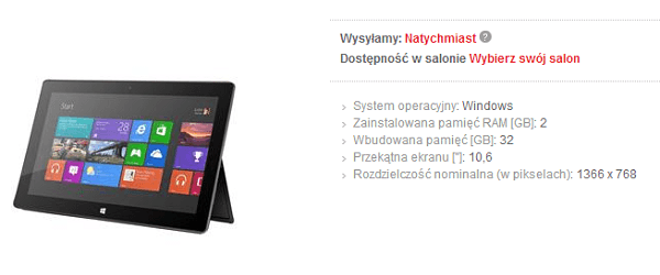 Tablet Microsoft Surface jest już dostępny w Polsce