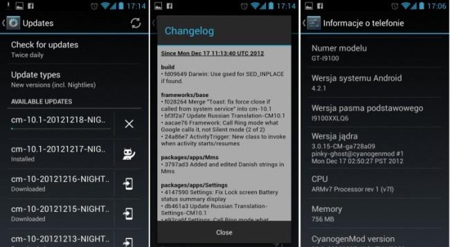 CyanogenMod Aktualizacja i wersja systemu 
