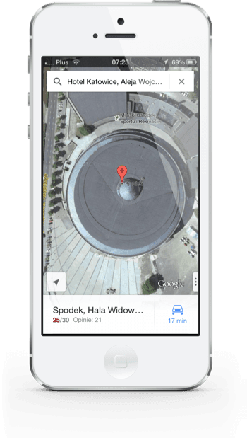 Mapy Google iOS spodek katowice 