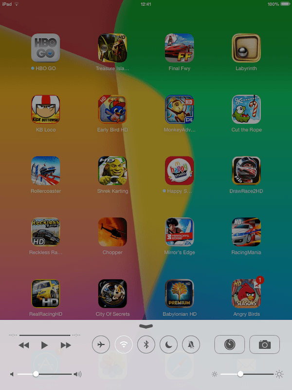 iOS7, iPad 2, szybkie ustawienia 