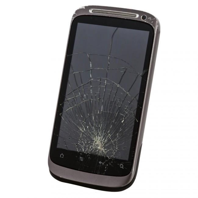 cell phone with a broken screen 