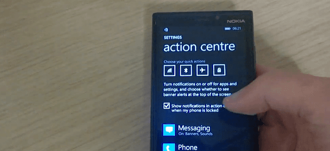 Krótka piłka: Centrum powiadomień w Windows Phone 8.1 złapane na filmie &#8211; Chcę to!