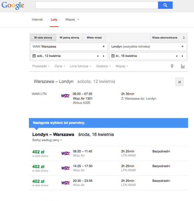 google flights ceny 