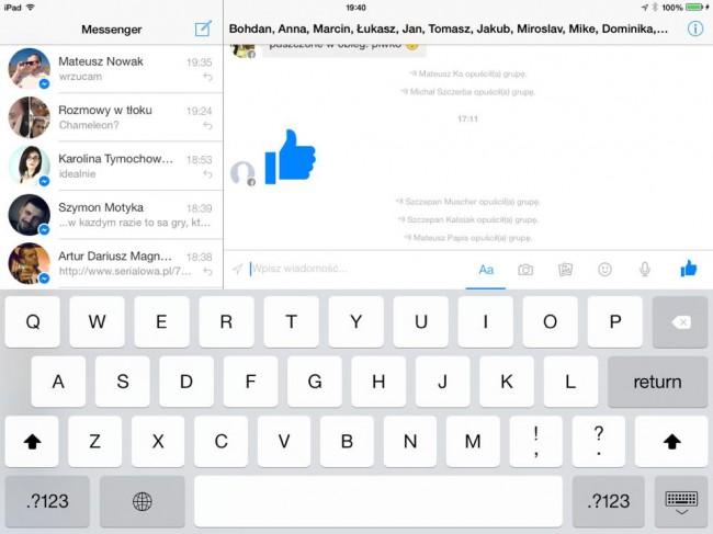 Facebook Messenger iPad rozmowa 