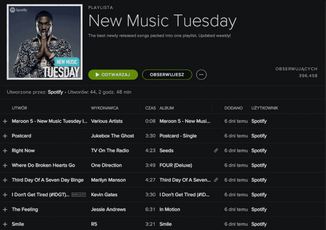Spotify App &#8211; new music Tuesday 