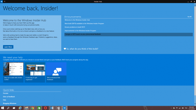 Windows 10 Build 9879 Insider Hub 