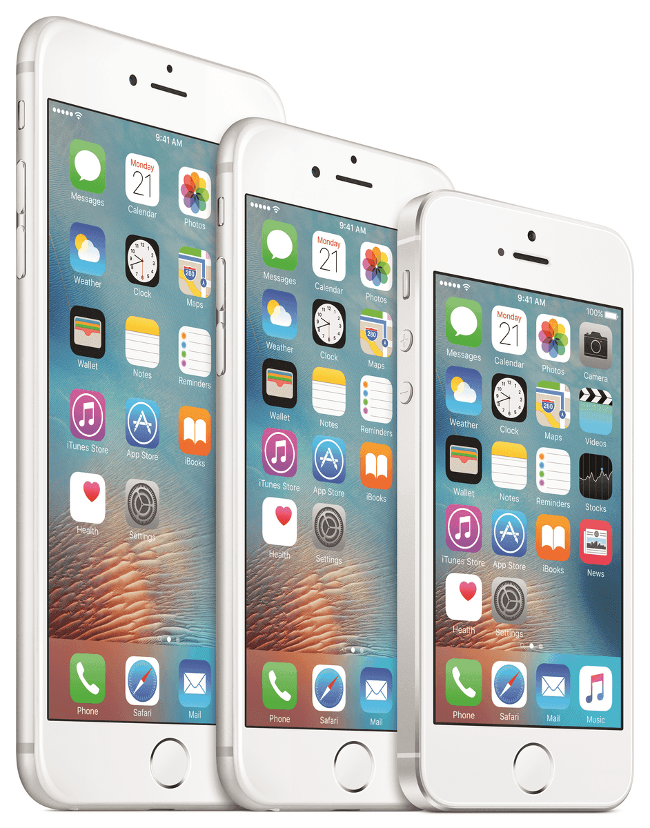 Rodzina ttelefonów Apple: iPhone 6s Plus, iPhone 6 oraz nowy iPhone SE 