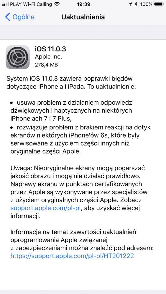 iOS 11.0.3 iPhone 6s naprawa 