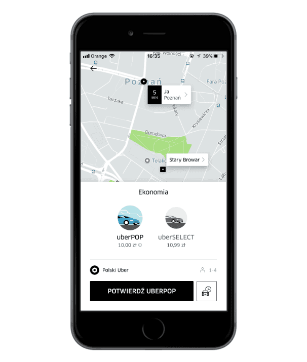 Uber - nowy sposób nalicznia cen. 