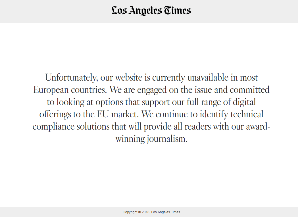 Los Angeles Times jest niedostępny na terenie UE 