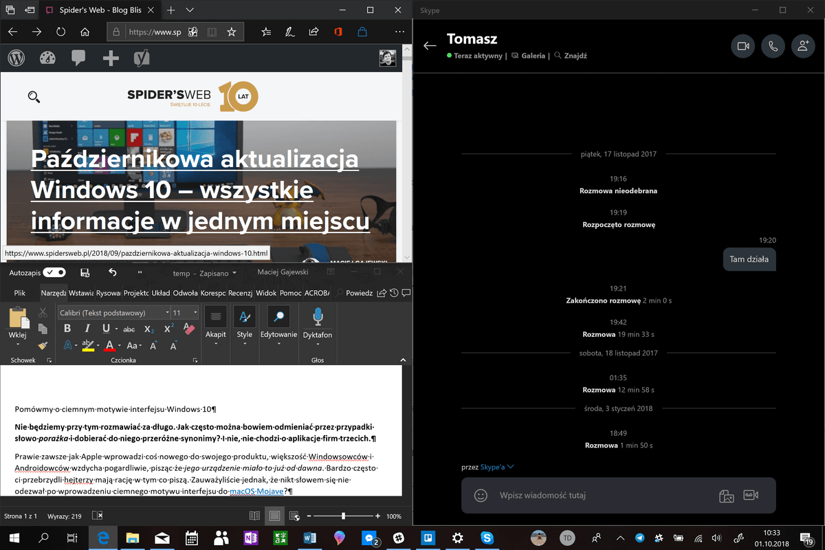 Windows 10 ciemny motyw 