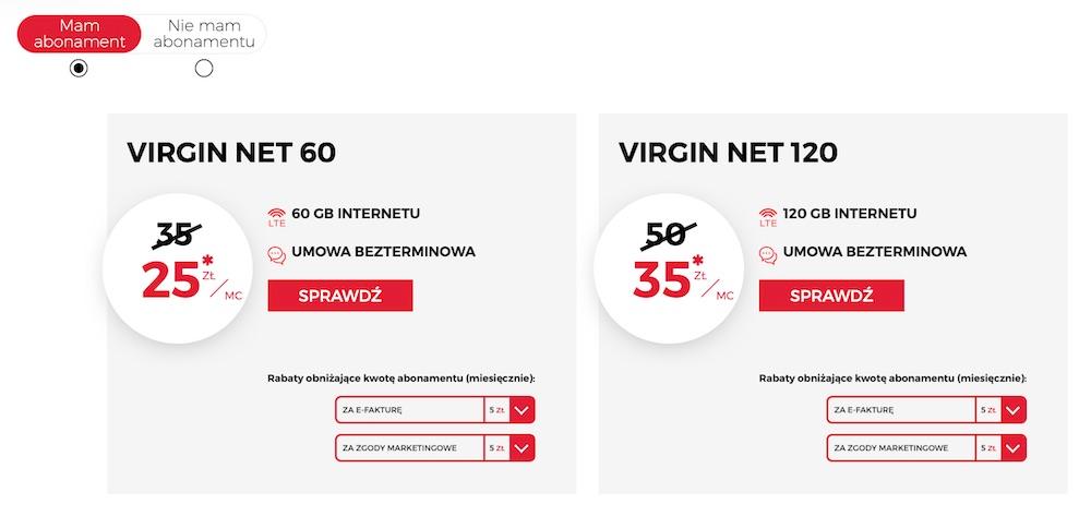 virgin net 60 virgin net 120 virgin mobile internet mobilny abonament 