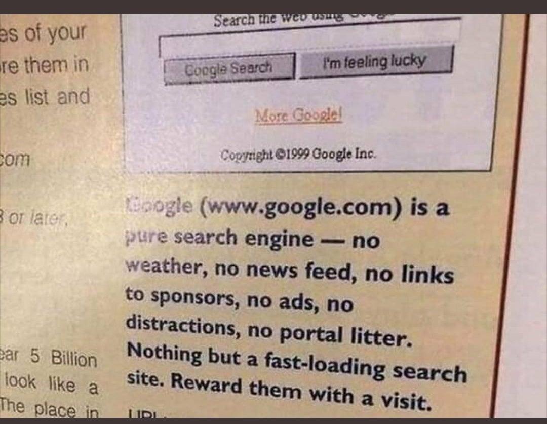 Wyszukiwarka Google 1999 