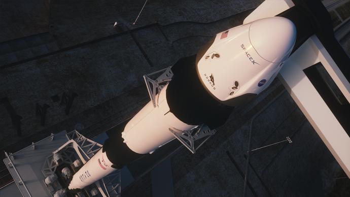 Rakieta Falcon 9 z zainstalowanym statkiem Crew Dragon