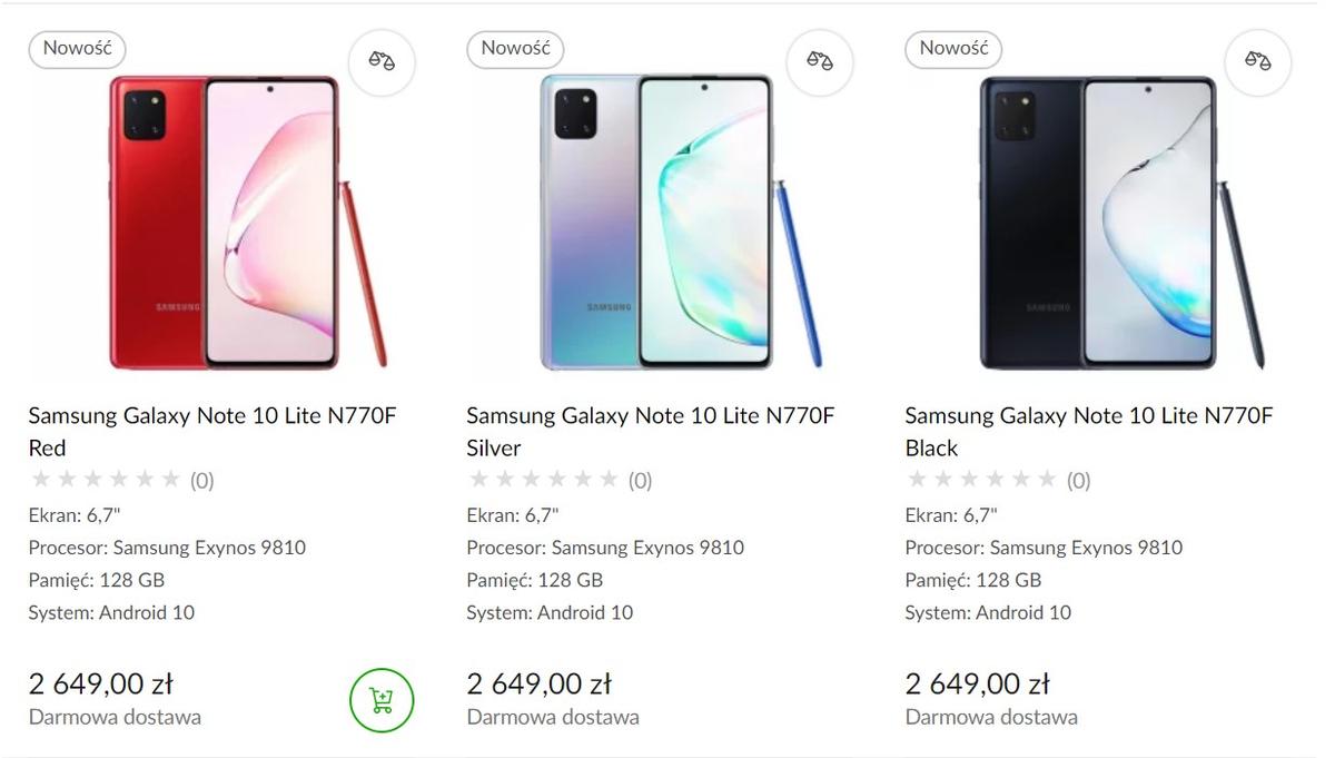 Samsung Galaxy Note 10 Lite - cena w Polsce 