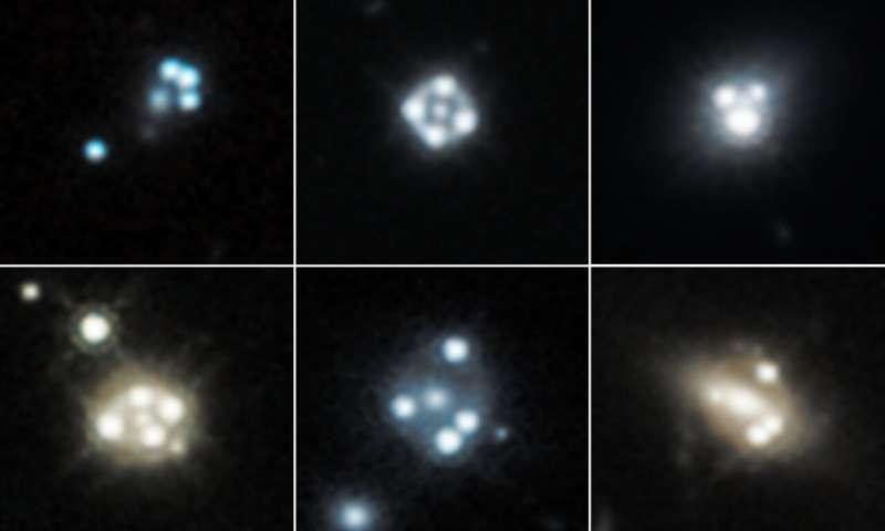 Galaktyki soczewkujące otoczone czterema obrazami odległego kwazara class="wp-image-1069242" 