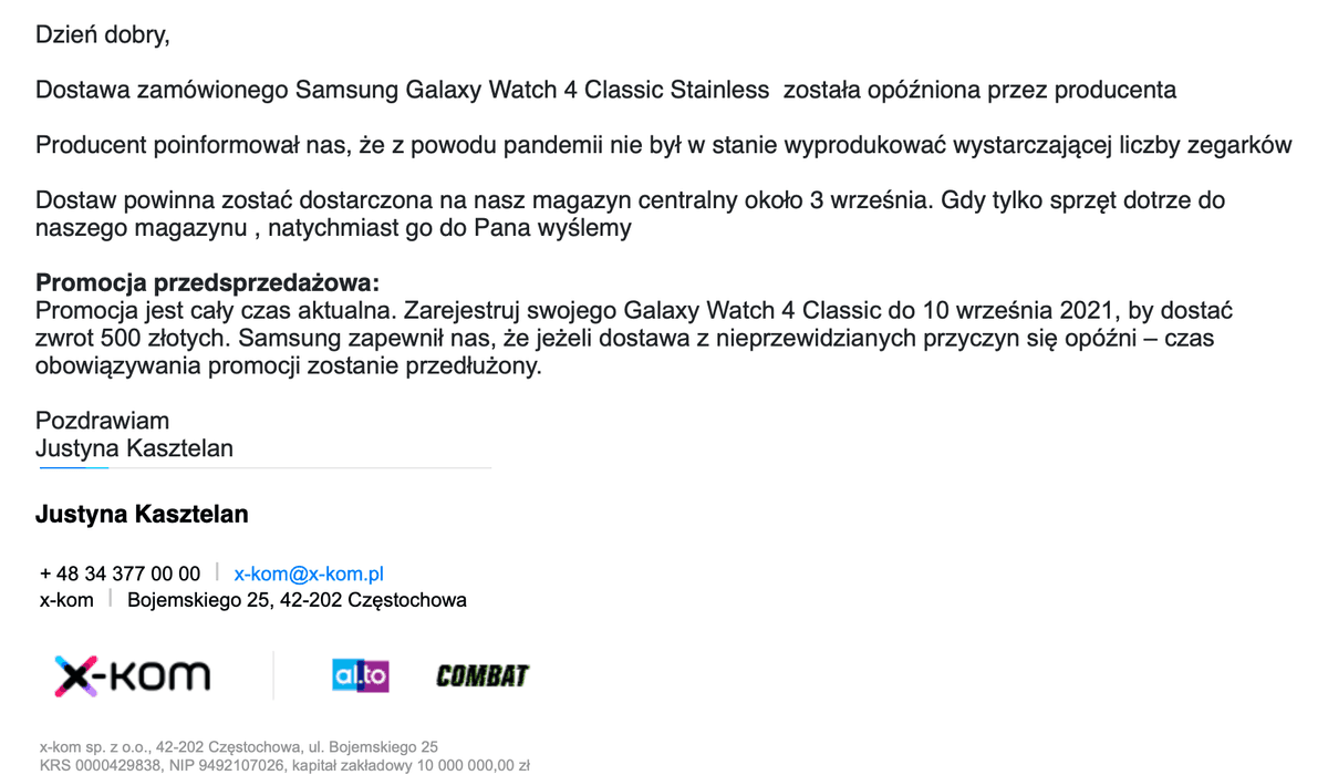 Galaxy Watch 4 - opóźnienie do 3 września 