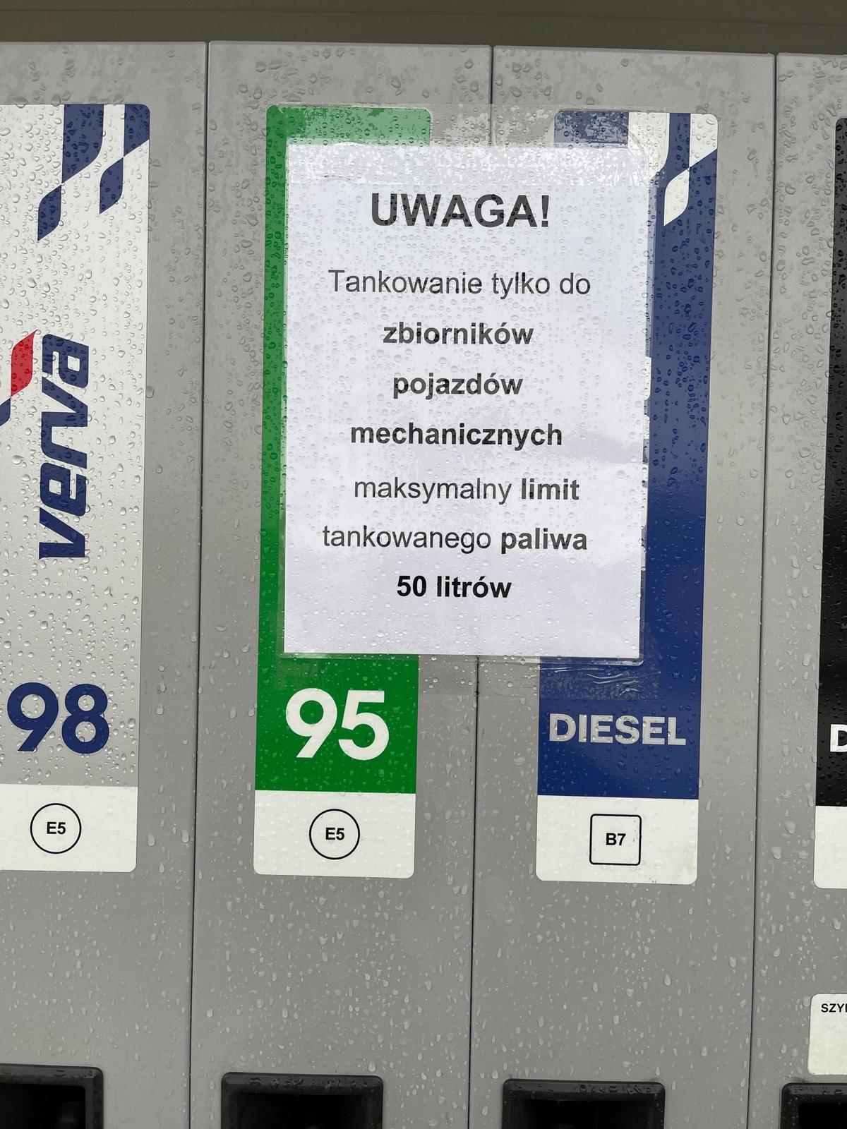 Limity tankowania na stacji paliw Orlen - źródło: własne 