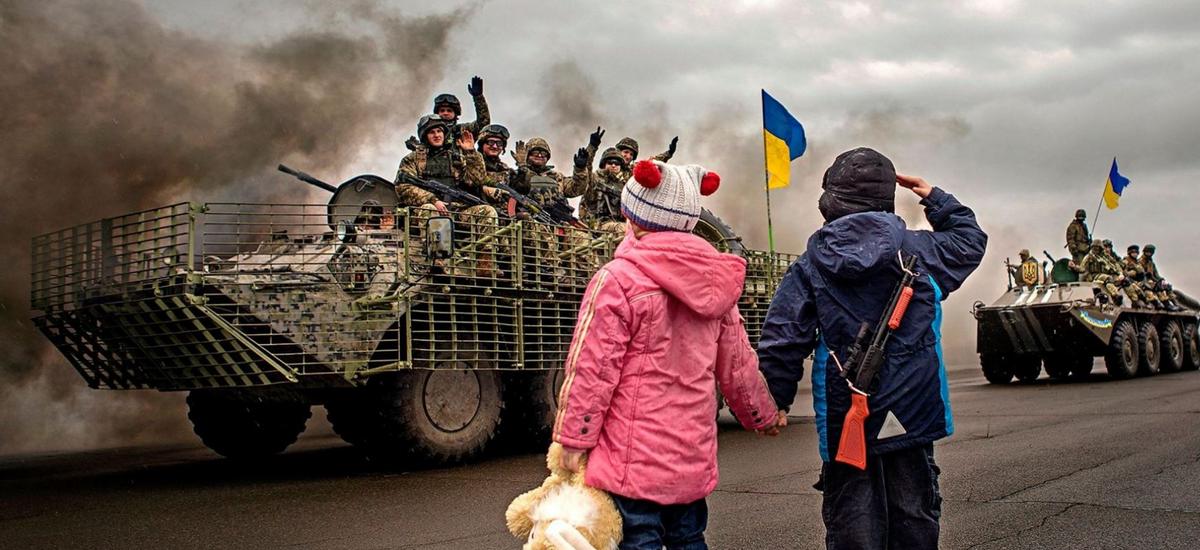 Wojna w Ukrainie. Zdjęcie dzieci i żołnierzy ukraińskich