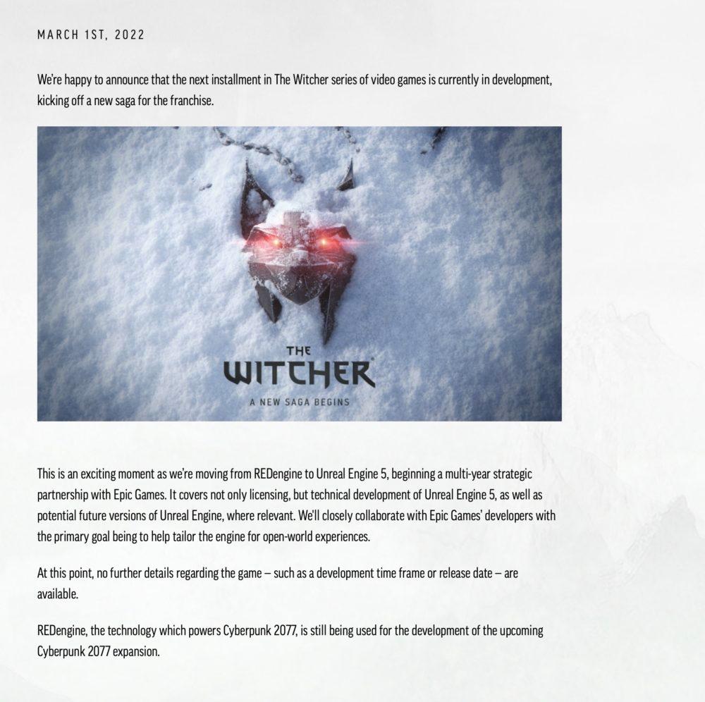 Wiedzmin CD Projekt RED The Witcher 2022 