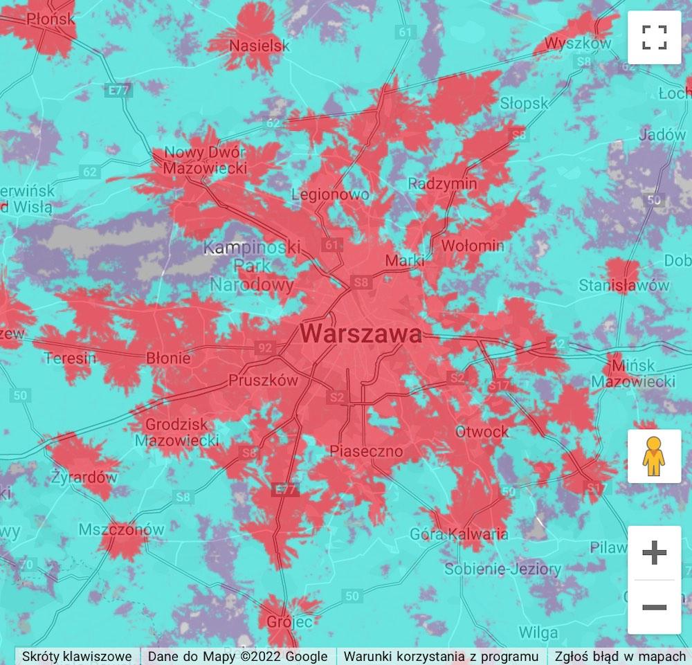 plus 5G mapa zasiegu warszawa 