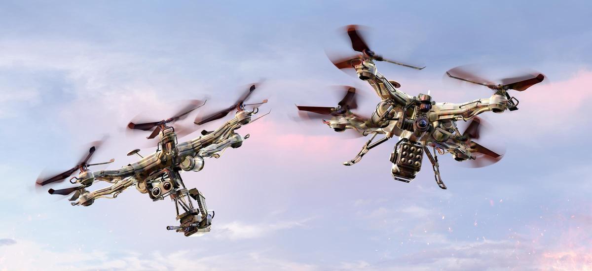 Uzbrojony po zęby robopies desantował się z drona w Chinach