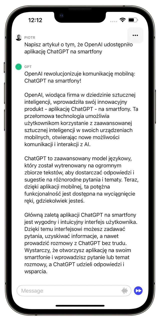 Oficjalna aplikacja ChatGPT na telefony iPhone - przykład zastosowania class="wp-image-3625349" 