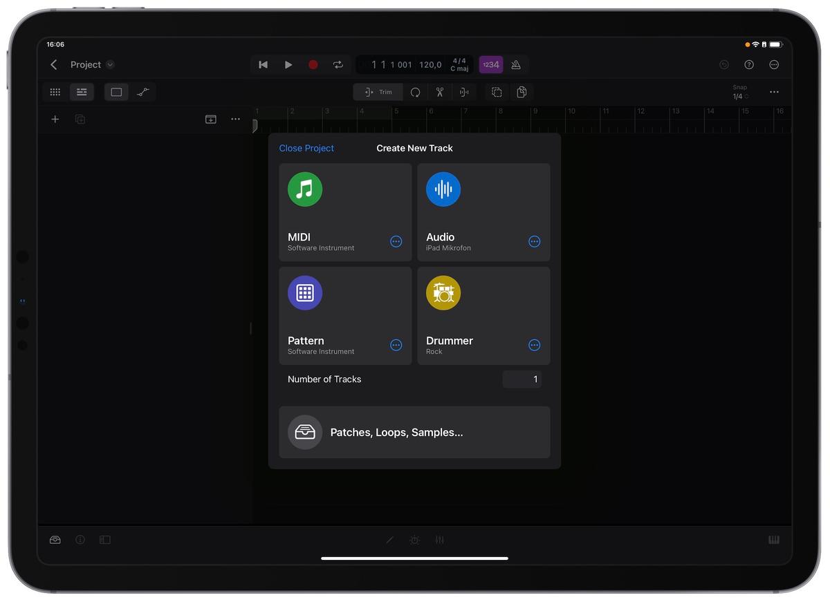Logic Pro for iPad - nowa ścieżka 