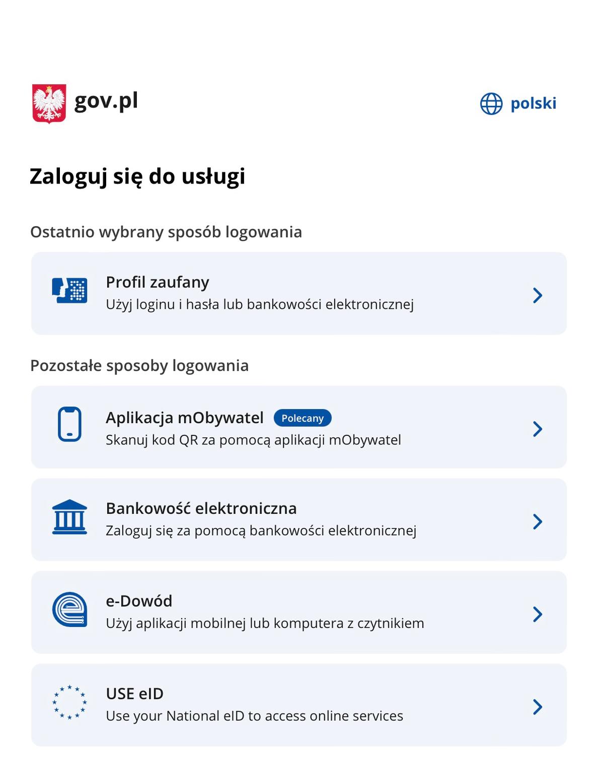 gov.pl lista sposobów logowania 